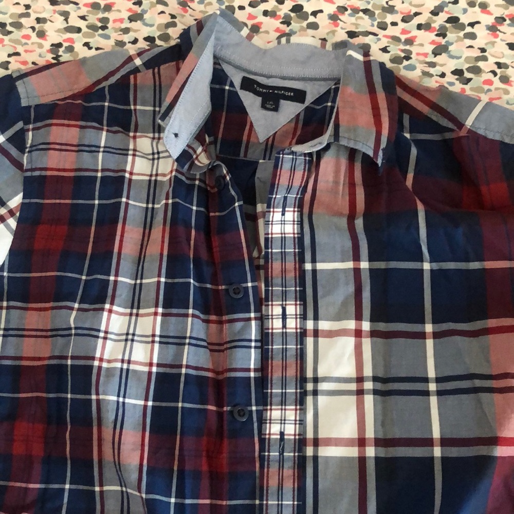 Buttoned shirt.